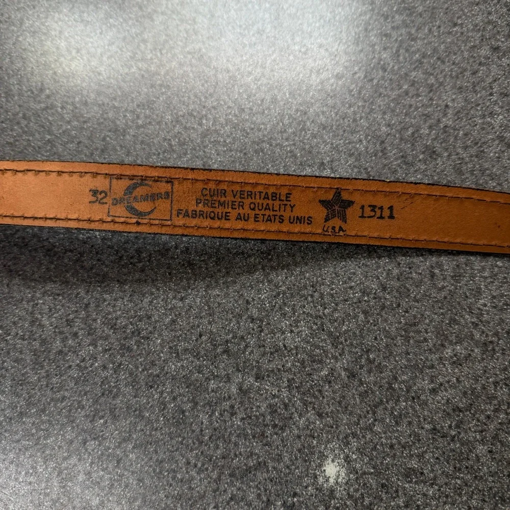 Dreamers Leather Belt Mens 32 Brown Excellent Western Engraved Metal Hardware